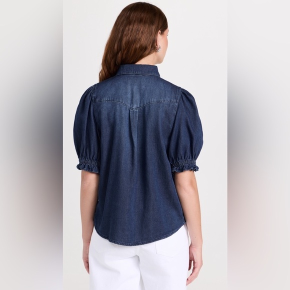 Ba&sh Honey Puff Short Sleeve Blue Denim Top - Picture 3 of 10